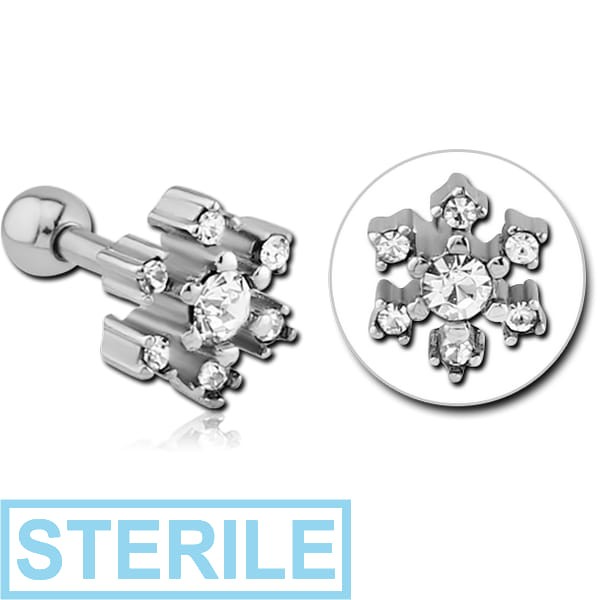 STERILE SURGICAL STEEL HIGH END CRYSTAL JEWELLED TRAGUS MICRO BARBELL - FLOWER