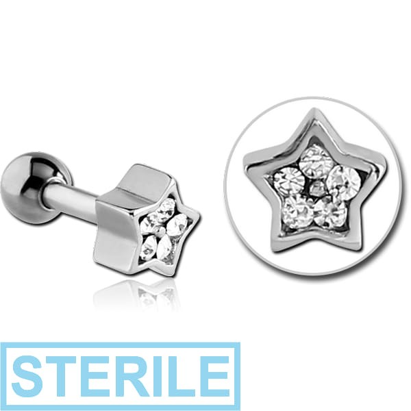 STERILE SURGICAL STEEL JEWELLED TRAGUS MICRO BARBELL - STAR