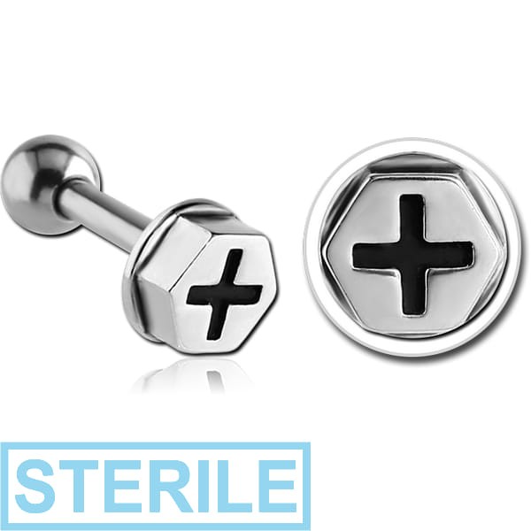STERILE SURGICAL STEEL TRAGUS MICRO BARBELL - NUT HEAD