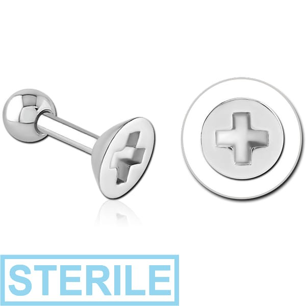 STERILE SURGICAL STEEL TRAGUS MICRO BARBELL - NUT HEAD