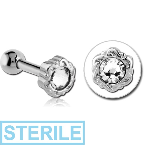STERILE SURGICAL STEEL JEWELLED TRAGUS MICRO BARBELL - FLOWER