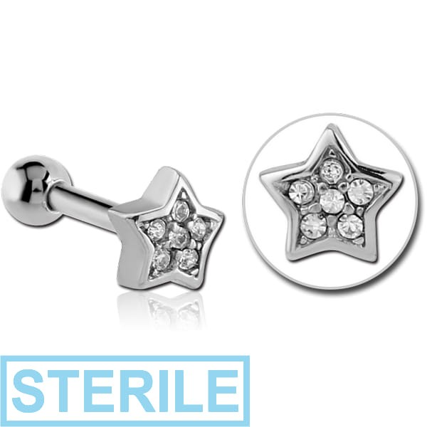 STERILE SURGICAL STEEL JEWELLED TRAGUS MICRO BARBELL - STAR