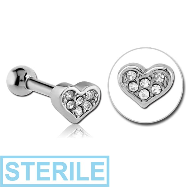 STERILE SURGICAL STEEL JEWELLED TRAGUS MICRO BARBELL - HEART