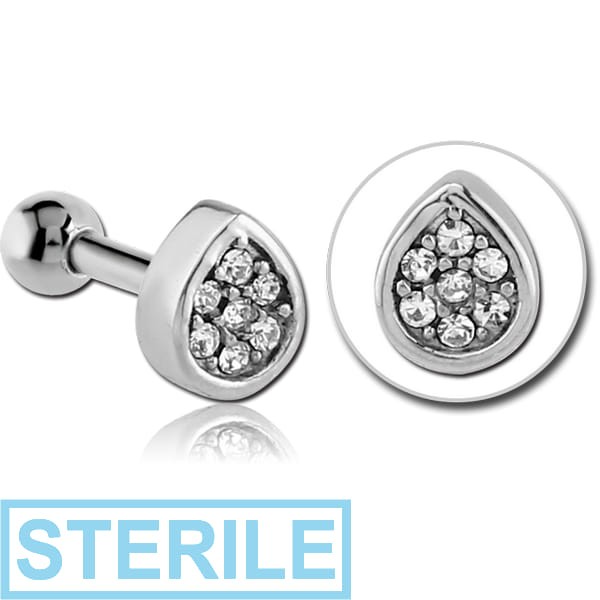 STERILE SURGICAL STEEL JEWELLED TRAGUS MICRO BARBELL - DROP