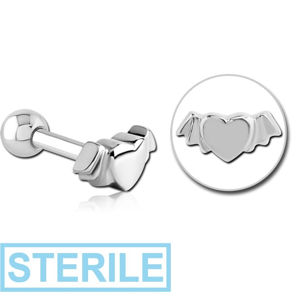 STERILE SURGICAL STEEL TRAGUS MICRO BARBELL - WINGED HEART
