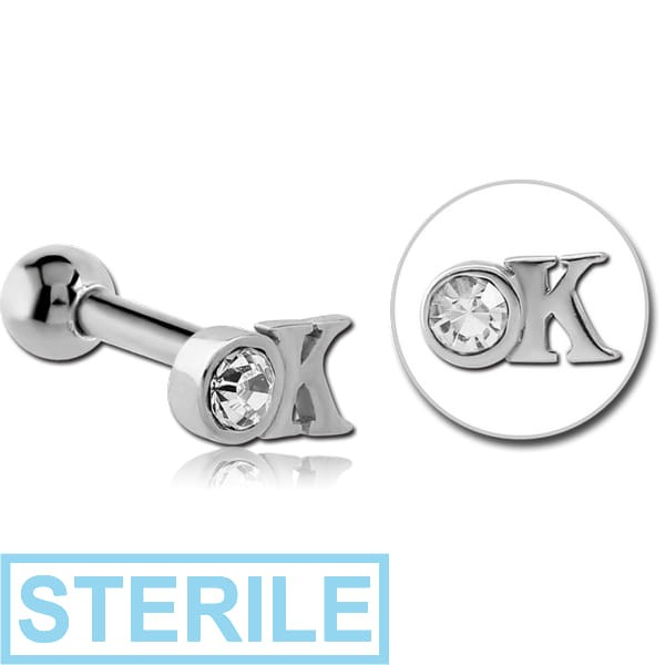 STERILE SURGICAL STEEL JEWELLED TRAGUS MICRO BARBELL - OK