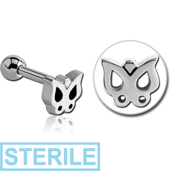 STERILE SURGICAL STEEL TRAGUS MICRO BARBELL - BUTTERFLY