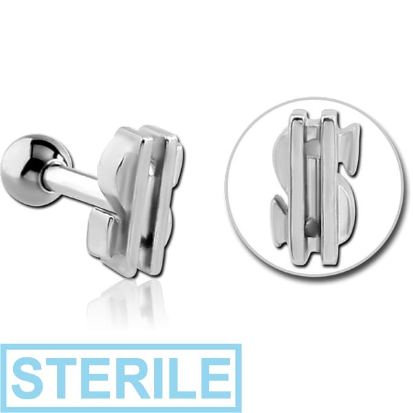 STERILE SURGICAL STEEL TRAGUS MICRO BARBELL - DOLLAR SIGN
