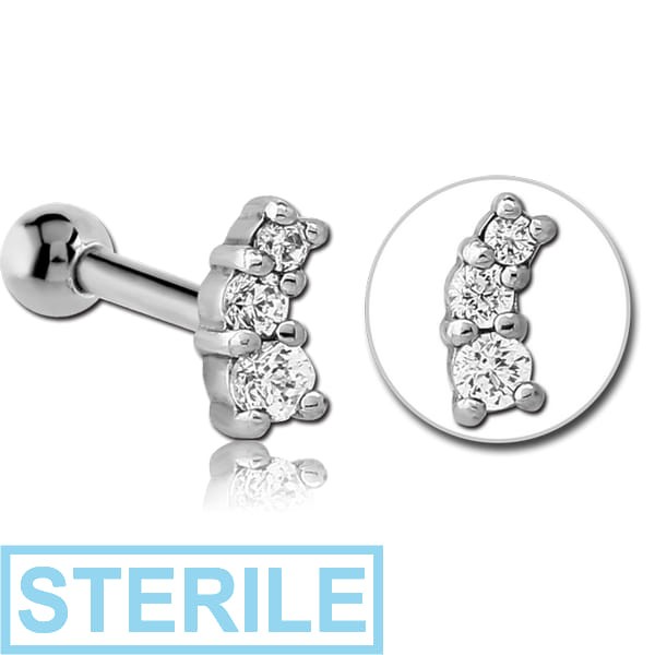 STERILE SURGICAL STEEL JEWELLED TRAGUS MICRO BARBELL