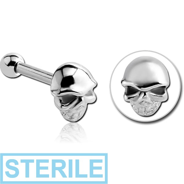 STERILE SURGICAL STEEL TRAGUS MICRO BARBELL - SKULL