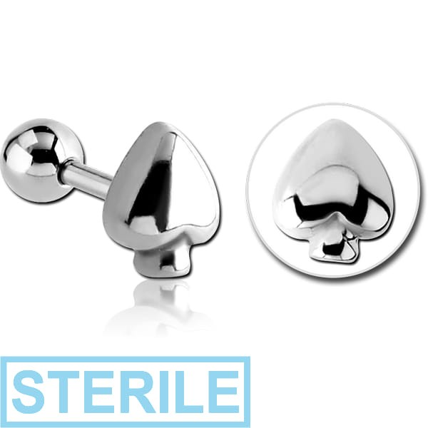 STERILE SURGICAL STEEL TRAGUS MICRO BARBELL - SPADE