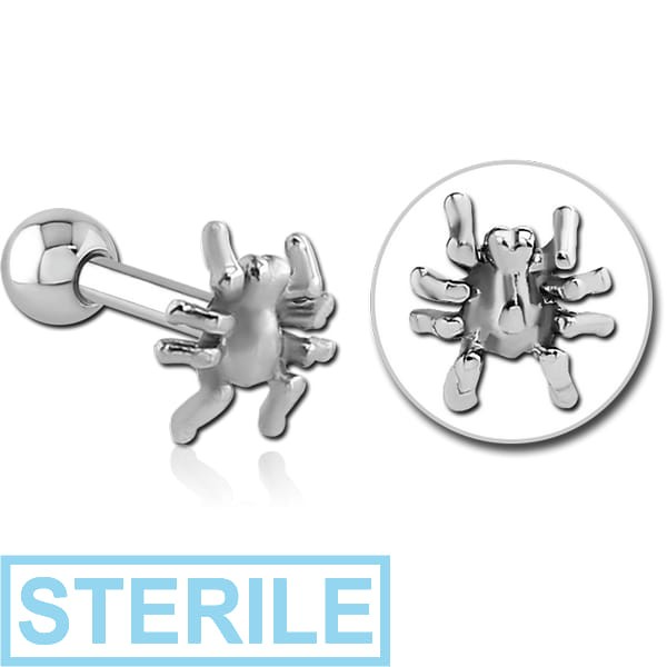 STERILE SURGICAL STEEL TRAGUS MICRO BARBELL - SPIDER