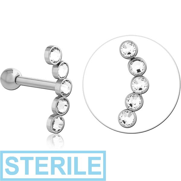 STERILE SURGICAL STEEL 5 PREMIUM CRYSTAL JEWELLED TRAGUS MICRO BARBELL