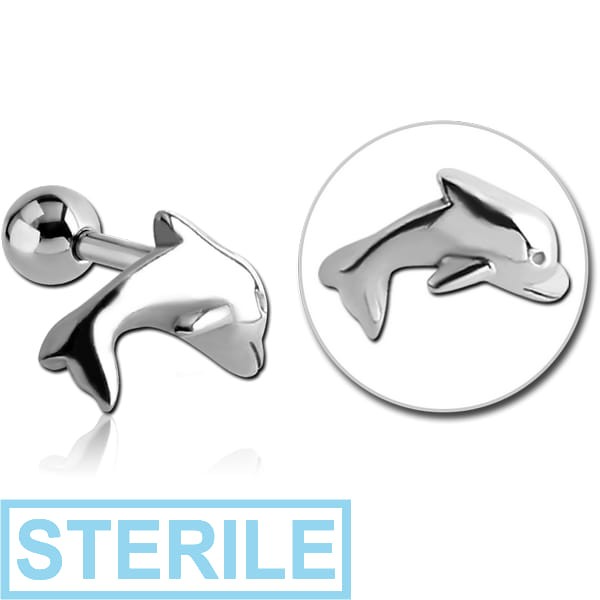 STERILE SURGICAL STEEL TRAGUS MICRO BARBELL - DOLPHIN