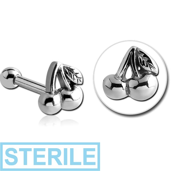 STERILE SURGICAL STEEL TRAGUS MICRO BARBELL - CHERRIES