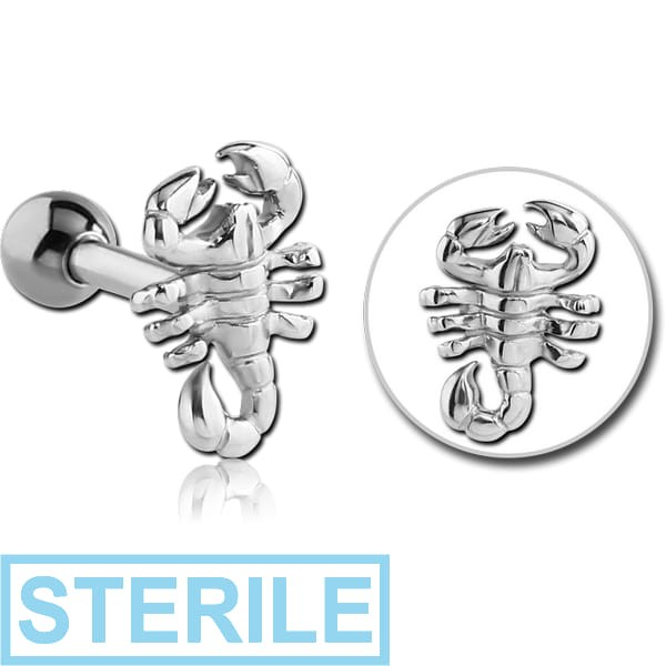 STERILE SURGICAL STEEL TRAGUS MICRO BARBELL - SCORPION