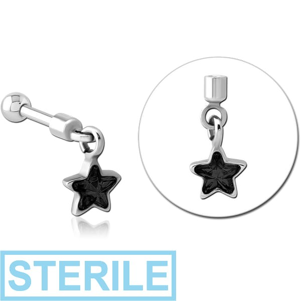 STERILE SURGICAL STEEL HELIX MICRO BARBELL WITH JEWELLED CHARM - STAR