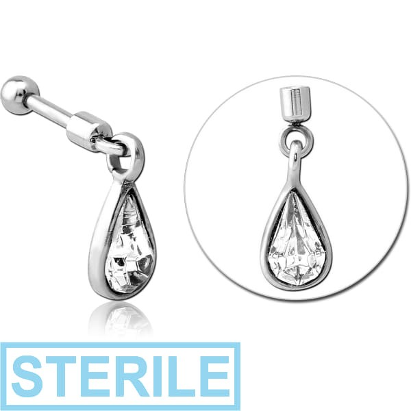 STERILE SURGICAL STEEL HELIX MICRO BARBELL WITH JEWELLED CHARM - PAIR DROP