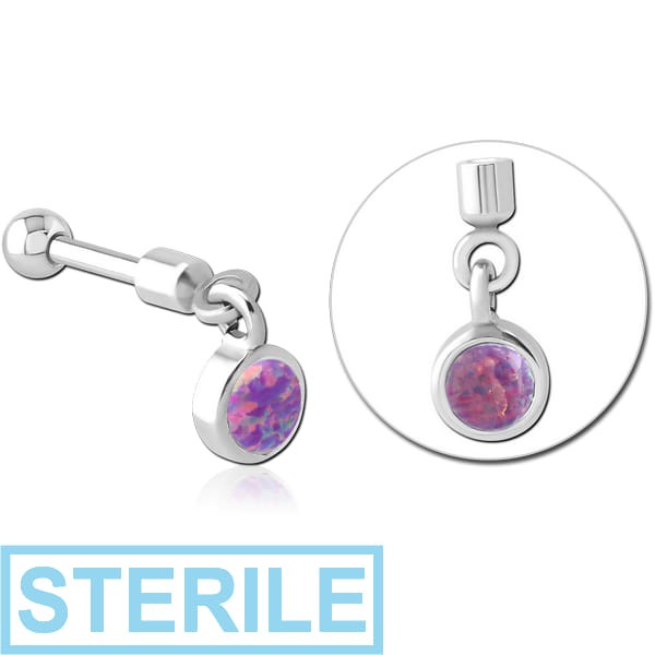 STERILE SURGICAL STEEL HELIX MICRO BARBELL WITH SYNTHETIC OPAL CHARM