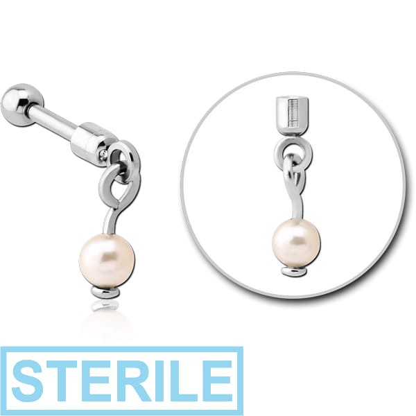 STERILE SURGICAL STEEL HELIX MICRO BARBELL WITH SYNTHETIC PEARL CHARM