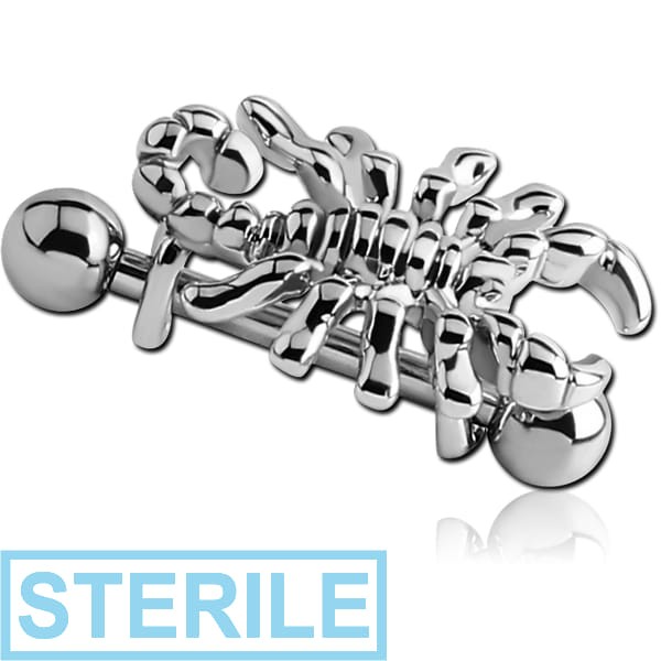 STERILE SURGICAL STEEL MICRO BARBELL WITH SHIELD - SCORPION