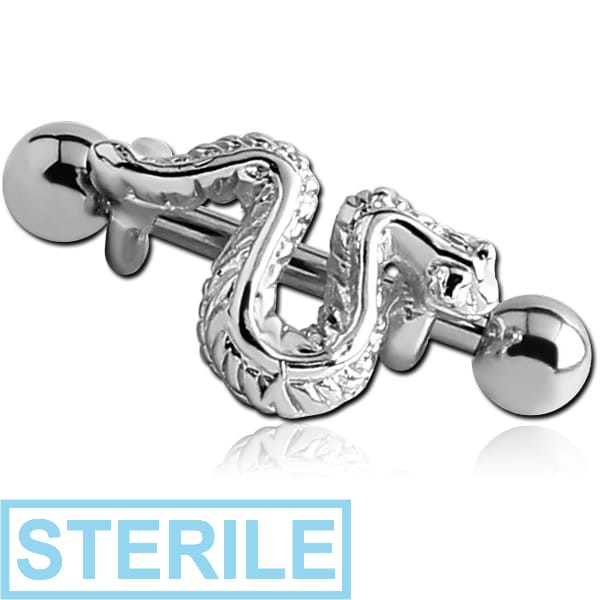 STERILE SURGICAL STEEL MICRO BARBELL WITH SHIELD - SNAKE