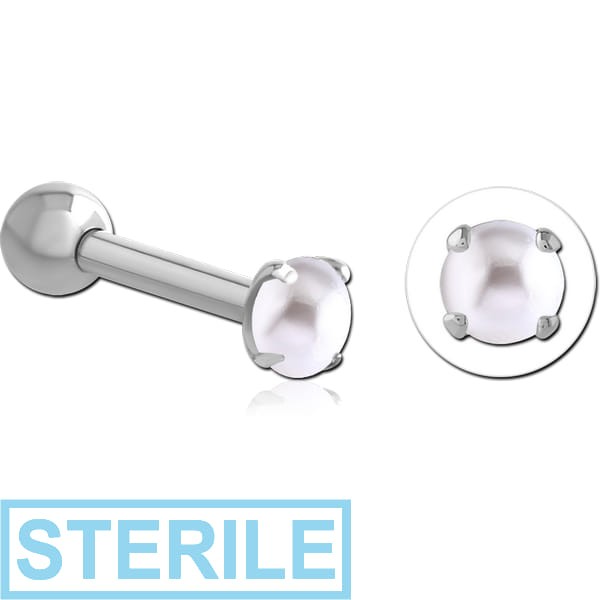 STERILE SURGICAL STEEL SYNTHETIC PEARL JEWELLED TRAGUS MICRO BARBELL
