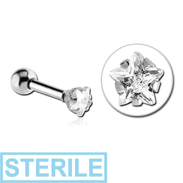 STERILE SURGICAL STEEL STAR PRONG SET JEWELLED TRAGUS MICRO BARBELL