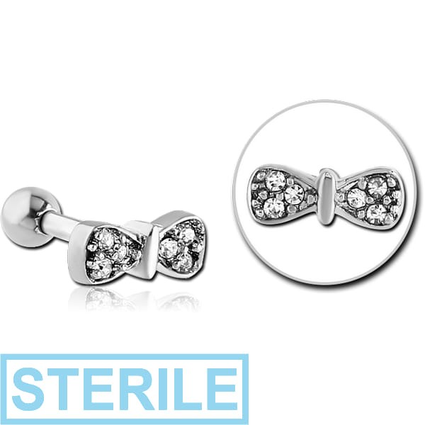 STERILE SURGICAL STEEL JEWELLED TRAGUS MICRO BARBELL - BOW TIE