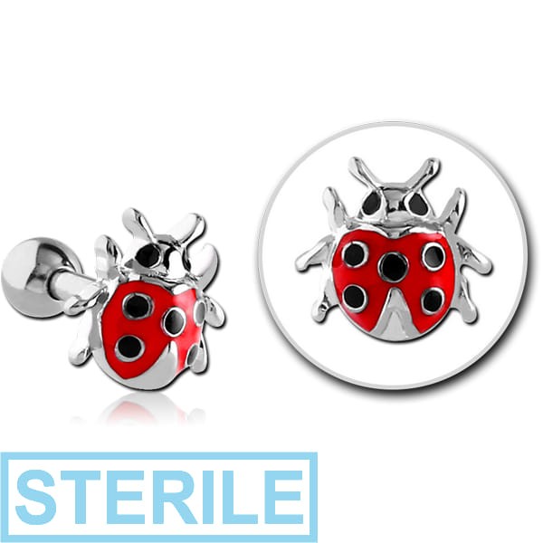 STERILE SURGICAL STEEL TRAGUS MICRO BARBELL WITH ENAMEL - LADYBUG