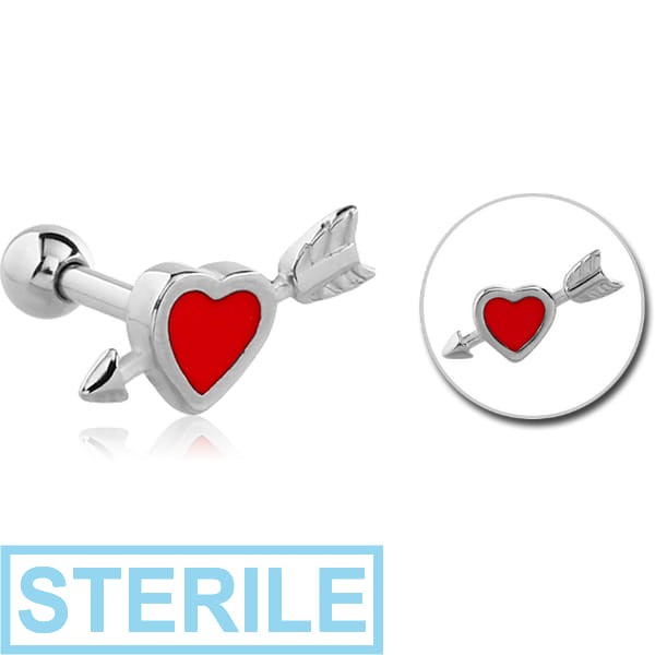 STERILE SURGICAL STEEL TRAGUS MICRO BARBELL WITH ENAMEL - HEART WITH ARROW