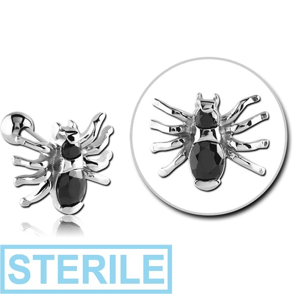 STERILE SURGICAL STEEL JEWELLED TRAGUS MICRO BARBELL - SPIDER
