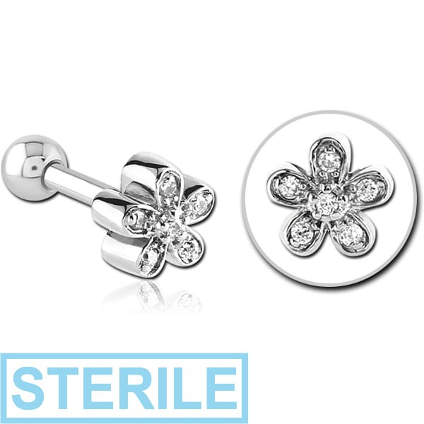 STERILE SURGICAL STEEL JEWELLED TRAGUS MICRO BARBELL