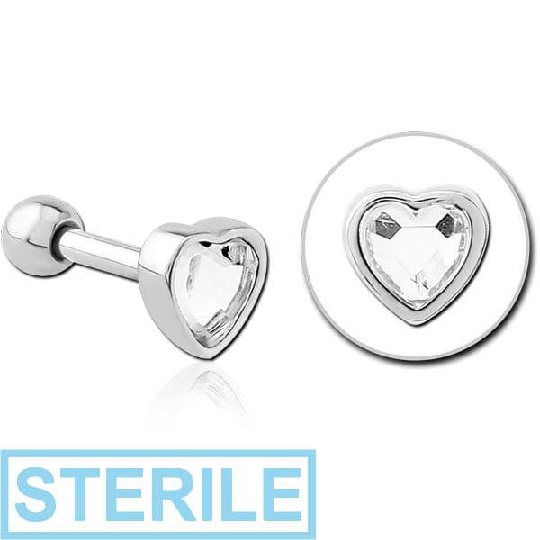 STERILE SURGICAL STEEL JEWELLED TRAGUS MICRO BARBELL - HEART