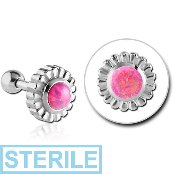 STERILE SURGICAL STEEL JEWELLED FLOWER TRAGUS MICRO BARBELL