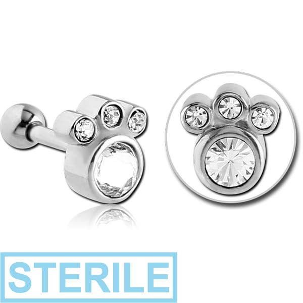 STERILE SURGICAL STEEL PREMIUM CRYSTAL JEWELLED TRAGUS BARBELL