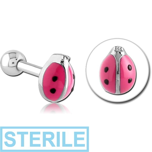STERILE SURGICAL STEEL TRAGUS MICRO BARBELL - LADYBUG