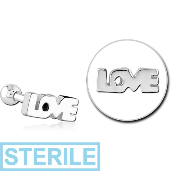 STERILE SURGICAL STEEL TRAGUS MICRO BARBELL - LOVE