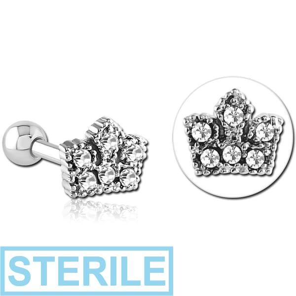 STERILE SURGICAL STEEL JEWELLED TRAGUS MICRO BARBELL - CROWN