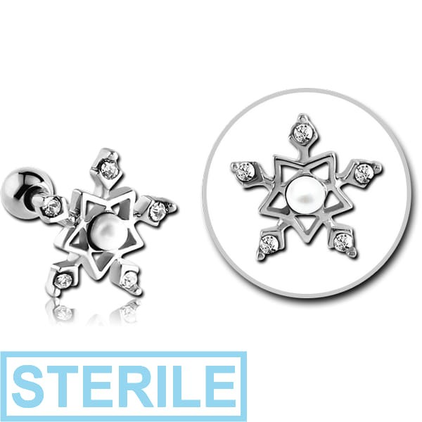 STERILE SURGICAL STEEL JEWELLED TRAGUS MICRO BARBELL - STAR FLAKE