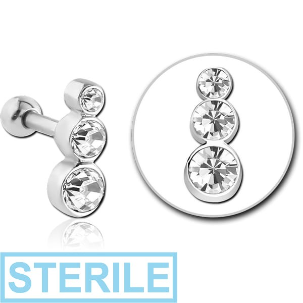 STERILE SURGICAL STEEL JEWELLED TRAGUS MICRO BARBELL