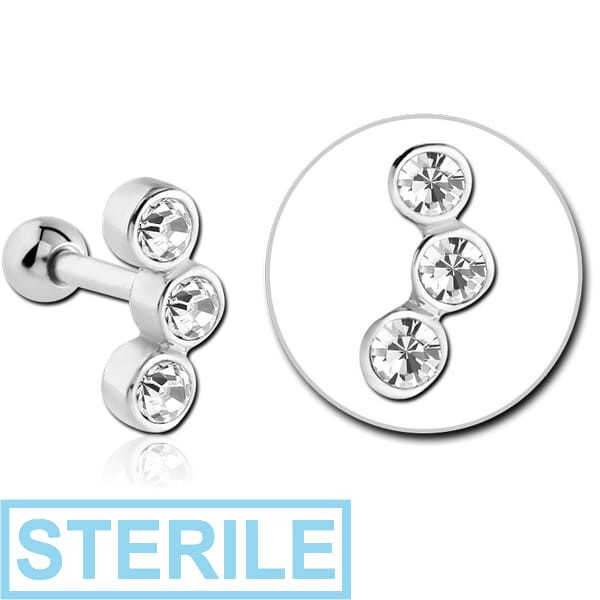 STERILE SURGICAL STEEL JEWELLED TRAGUS MICRO BARBELL
