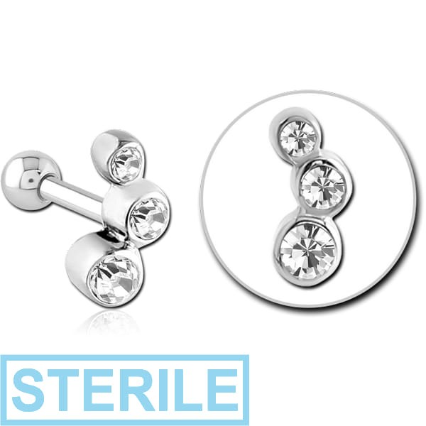STERILE SURGICAL STEEL JEWELLED TRAGUS MICRO BARBELL