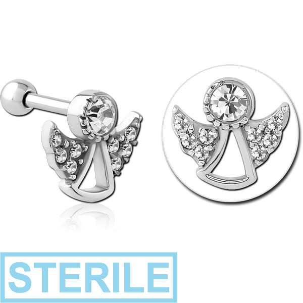 STERILE SURGICAL STEEL JEWELLED TRAGUS MICRO BARBELL - ANGLE