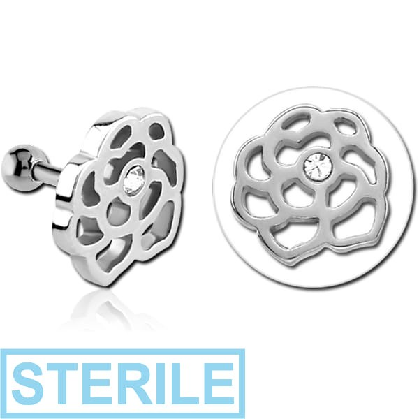 STERILE SURGICAL STEEL JEWELLED TRAGUS MICRO BARBELL - FLOWER