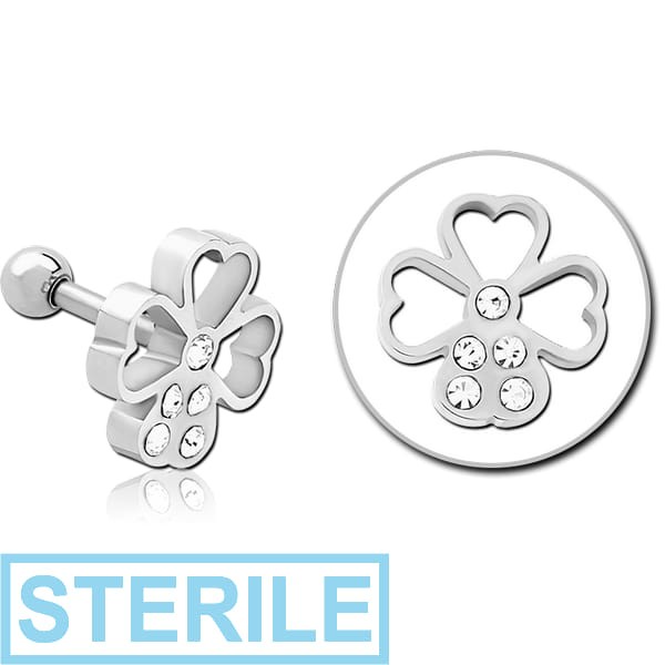 STERILE SURGICAL STEEL JEWELLED TRAGUS MICRO BARBELL - FLOWER