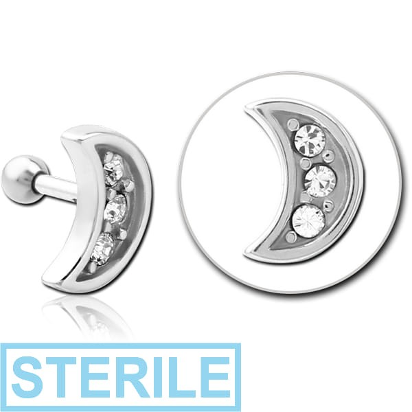 STERILE SURGICAL STEEL JEWELLED TRAGUS MICRO BARBELL - CRESCENT