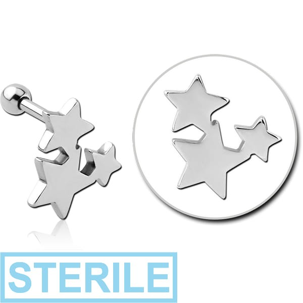 STERILE SURGICAL STEEL TRAGUS MICRO BARBELL - STARS