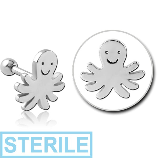 STERILE SURGICAL STEEL TRAGUS MICRO BARBELL - SQUID