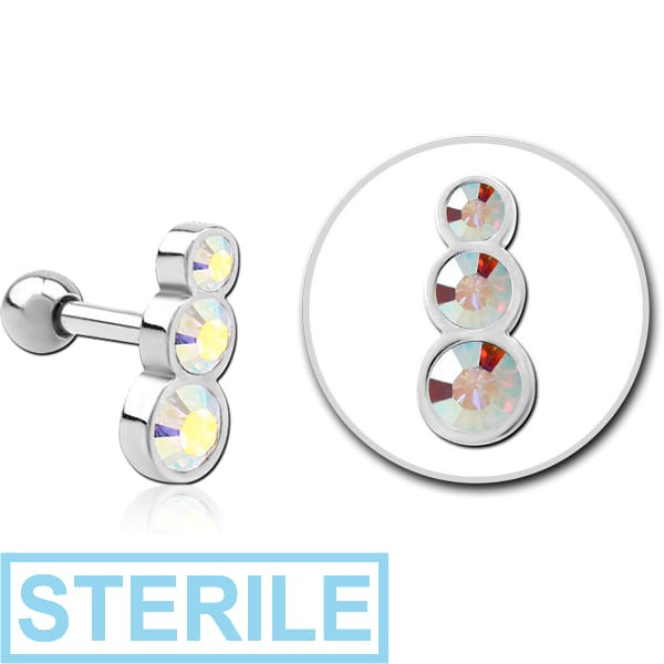 STERILE SURGICAL STEEL JEWELLED TRAGUS MICRO BARBELL